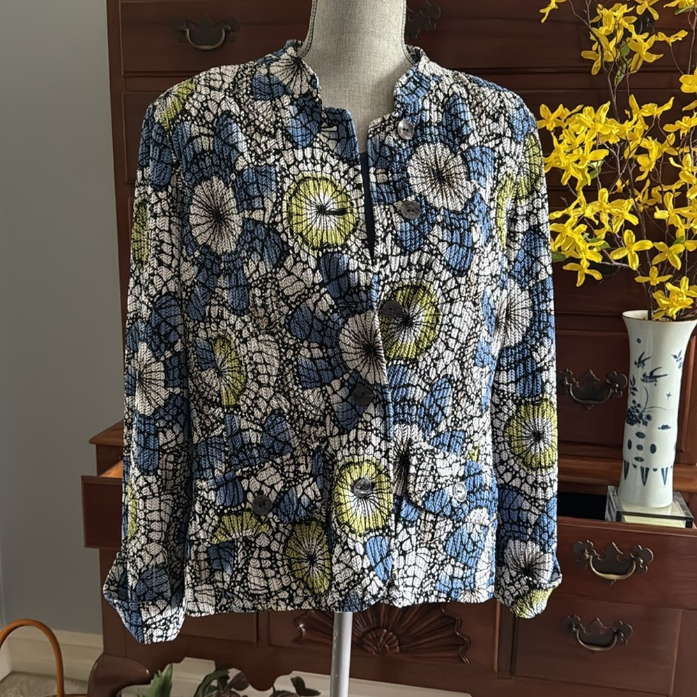 Gump's Geometric Floral Patterned Button-Up Jacket Size Large - Picture 3 of 13